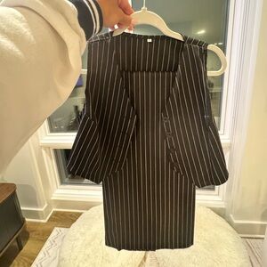 Vintage Pinstripe Skirt & Vest Set – Black & White – Size Small